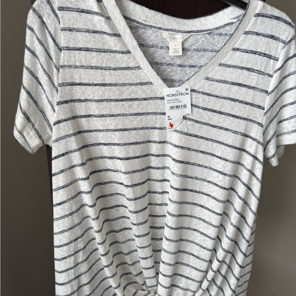 Caslon White and Gray Fitted Ribbed Short Sleeve Tee